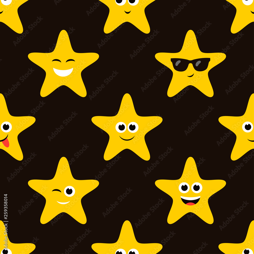 Cute stars with various emotions. Seamless pattern Cute stars with various emotions. Seamless pattern
