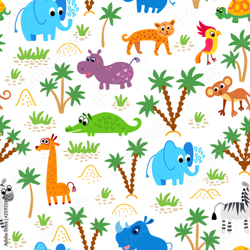 Zoo. Jungle pattern. Seamless tropical vector background. © Pictulandra
