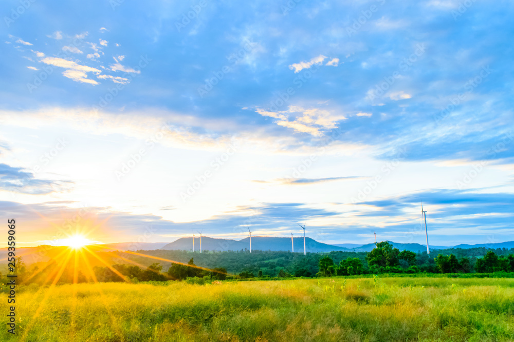 Fototapeta premium sunset on wind turbines
