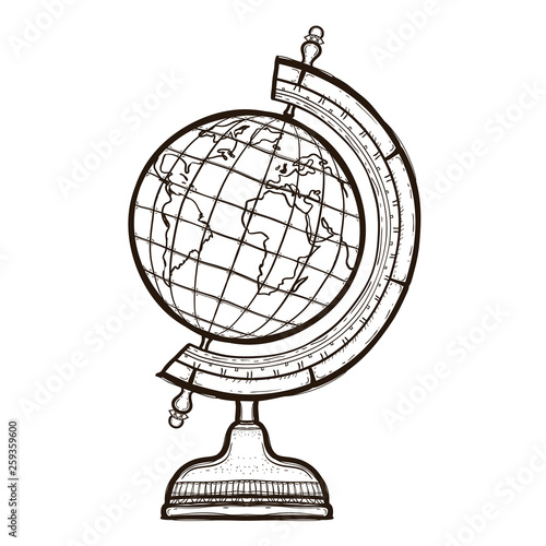 School globe isolated. Coloring book for adults