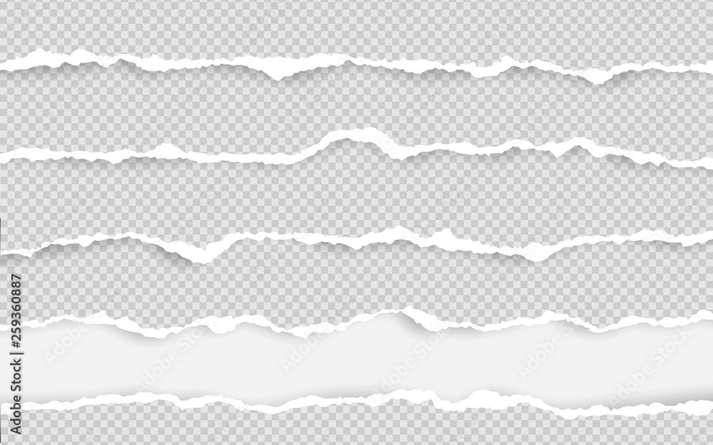 Horizontal torn paper edge. Ripped squared horizontal white paper strips. Vector illustration Horizontal torn paper edge. Ripped squared horizontal white paper strips. Vector illustration