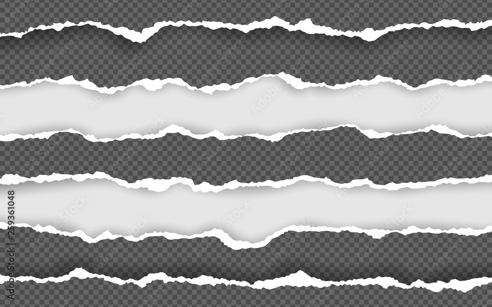 Torn paper edge. Torn paper stripes. Ripped squared horizontal paper strips. Vector illustration