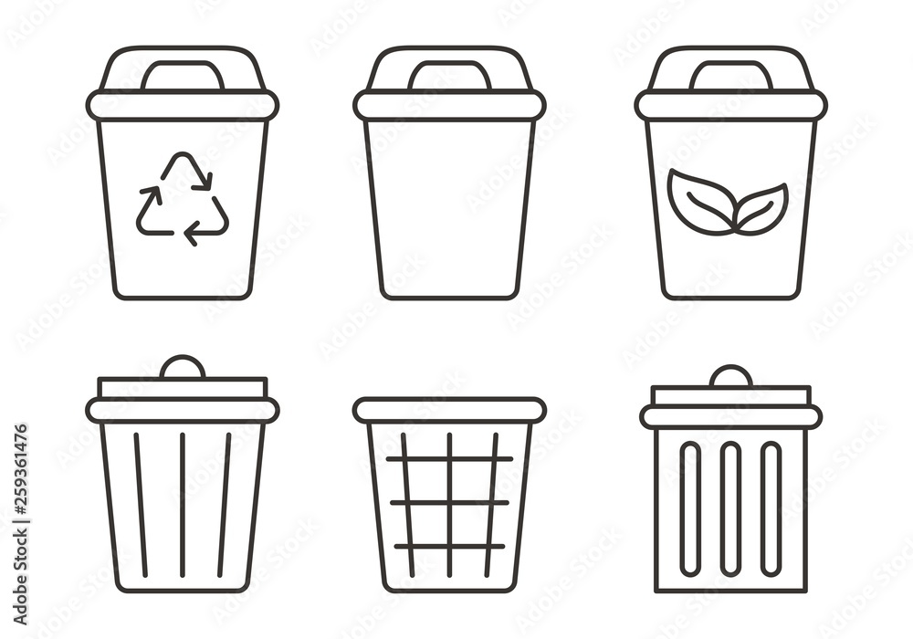 Set of trash can icon with outline design. Trash can vector illustration Set of trash can icon with outline design. Trash can vector illustration