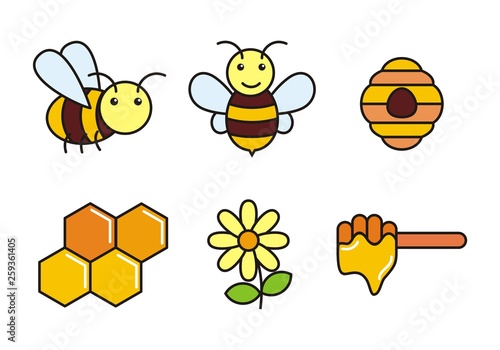 Set of honey and bee vector illustration. honey and bee icon 