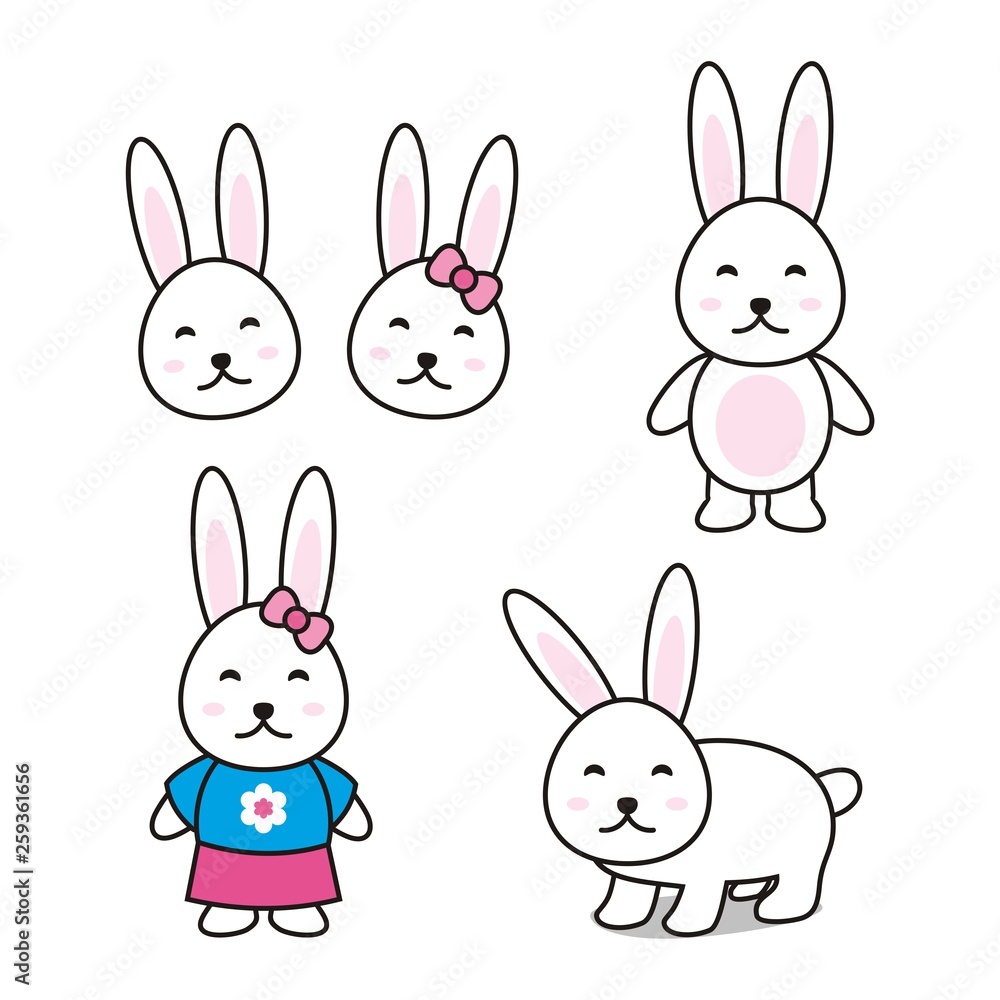 Fototapeta premium Set of cute rabbit vector illustration. Cute bunny cartoon illustration 
