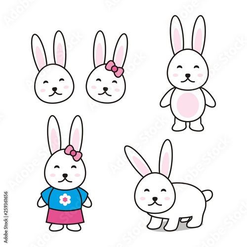 Set of cute rabbit vector illustration. Cute bunny cartoon illustration 