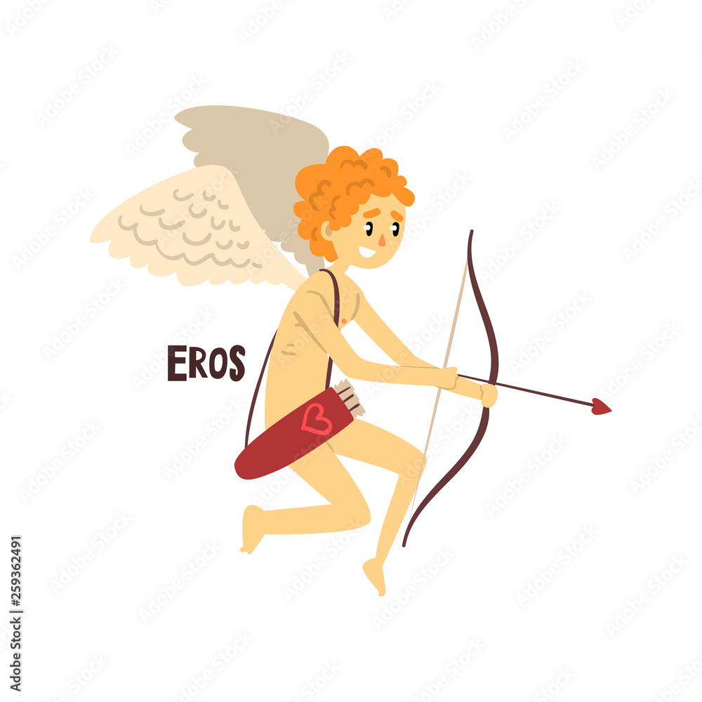 Eros Greek God, ancient Greece mythology character vector Illustration on a white background Eros Greek God, ancient Greece mythology character vector Illustration on a white background