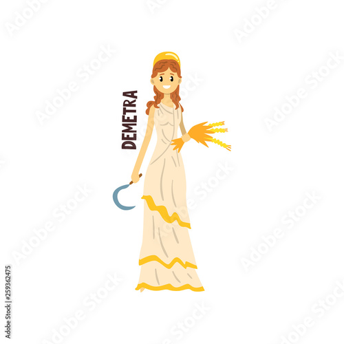 Demetra  Greek Goddess, ancient Greece mythology character vector Illustration on a white background