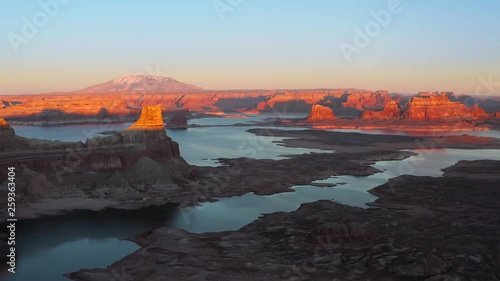 Aerial View of Lake Powell at sunset, Alstrom Point, Utah, USA