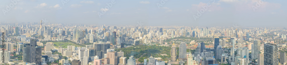 Panorama high view of city in sunshine day