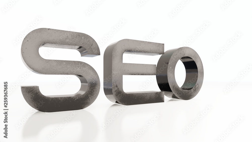 3D Rendering - Word SEO Material in steel - illustration