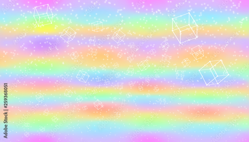 Pastel star glow fantasy universe hologram magic. Cubic floating modern dream holiday hologram fantasy land beautiful blur object vector illustration background Pastel star glow fantasy universe hologram magic. Cubic floating modern dream holiday hologram fantasy land beautiful blur object vector illustration background