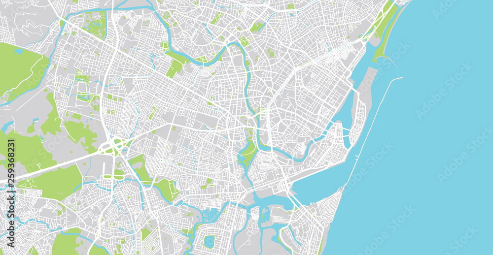 Urban vector city map of Recife, Brazil