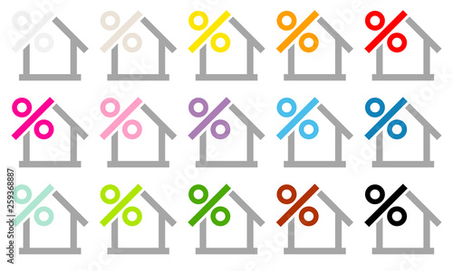 15 Hausicons Prozentzeichen Bunt/Grau