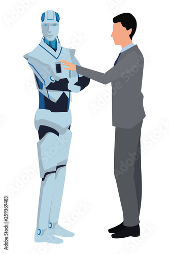 humanoid robot and businessman