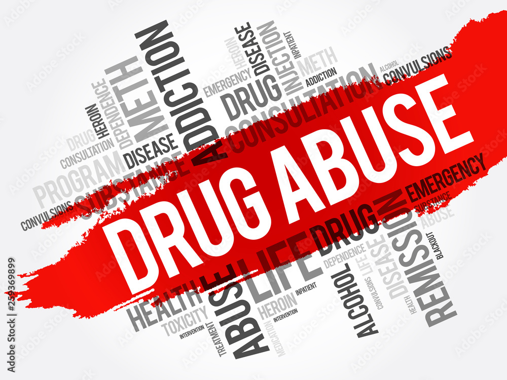 Drug Abuse word cloud collage, health concept background Drug Abuse word cloud collage, health concept background