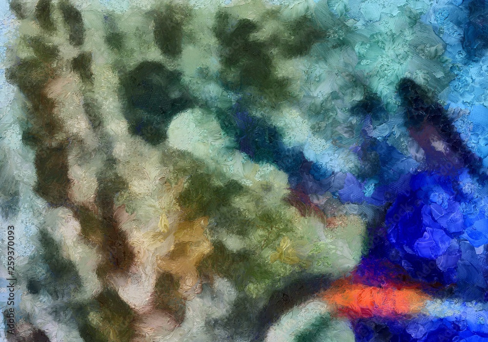 Fototapeta premium Wielokolorowe pociągnięcia pędzlem w strukturze oleju. Grunge fine art mieszana tekstura. Artystyczne szczegółowe tło. Ciekawie zaprojektowany wzór. Drukuje tło.