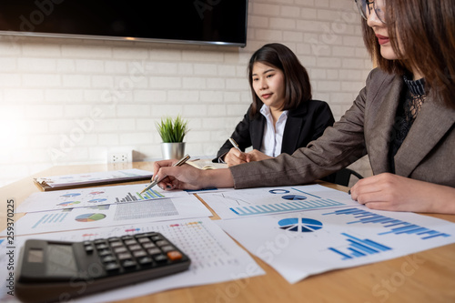 Close up Business people meeting to discuss the situation on the market. Business Financial Concept