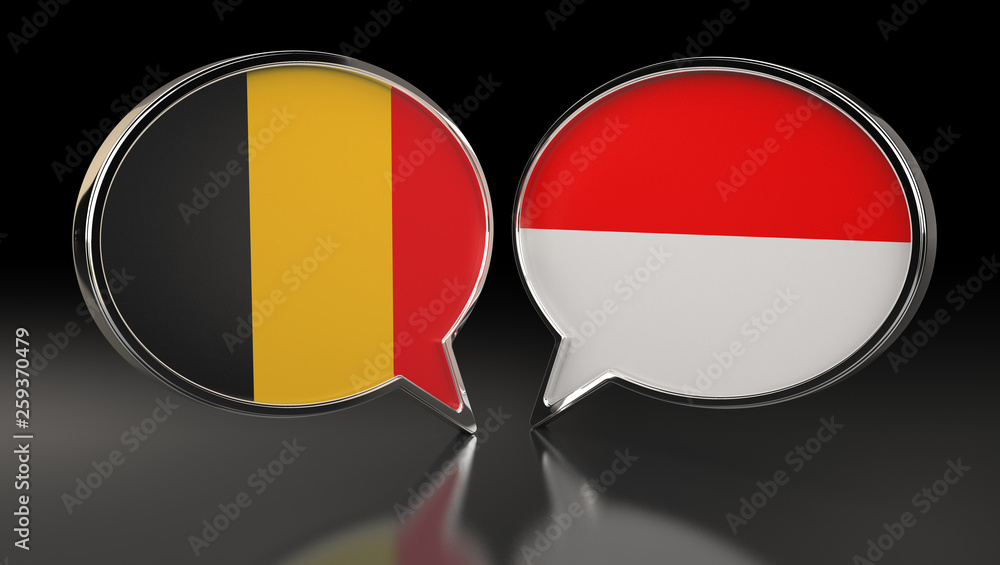 Belgium and Indonesia flags with Speech Bubbles. 3D Illustration Belgium and Indonesia flags with Speech Bubbles. 3D Illustration