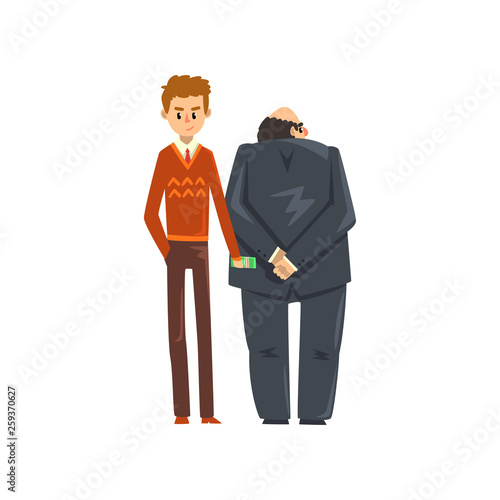 Businessman giving bribe money, corruption and bribery concept vector Illustration