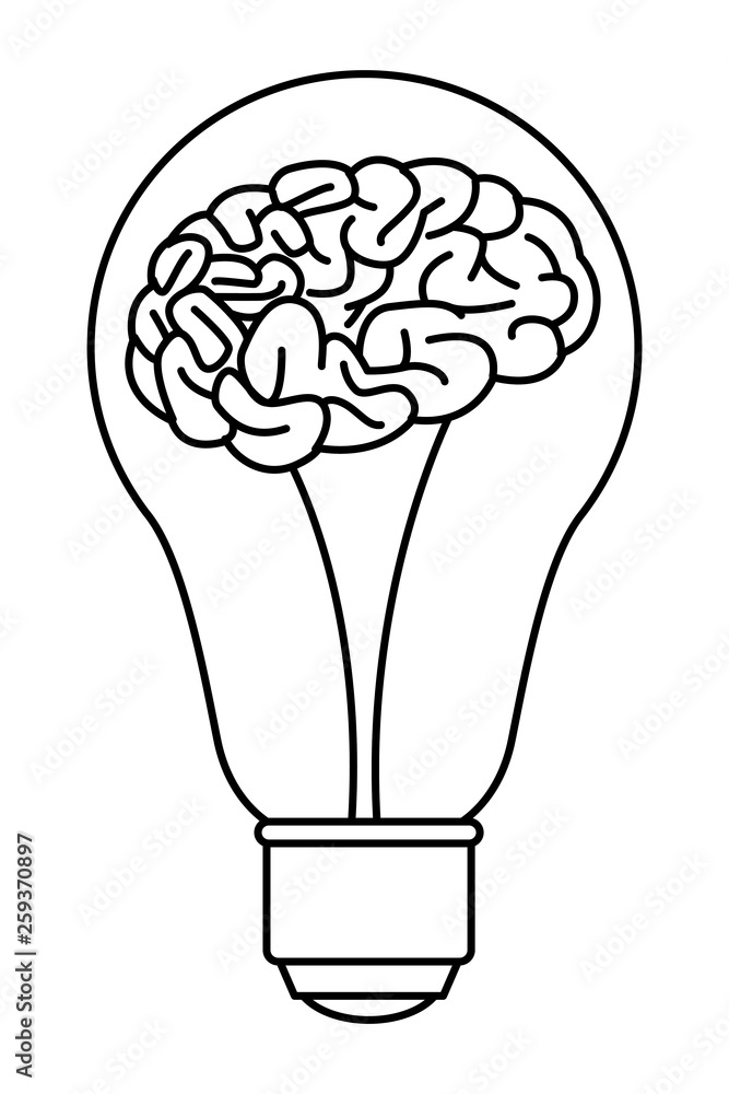 brain into a light bulb black and white brain into a light bulb black and white