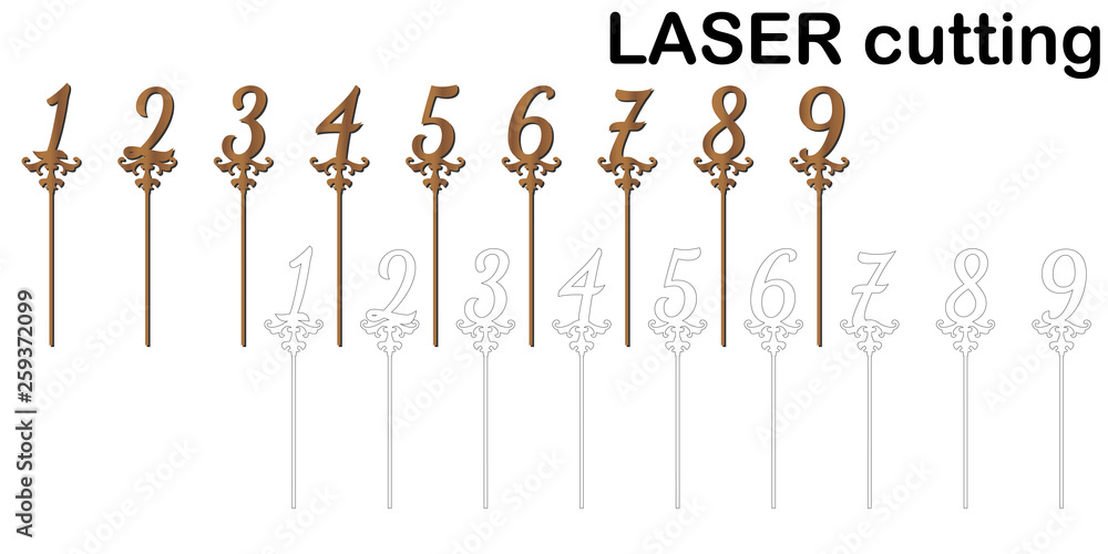 Cake topper with numbers for laser or milling cut.