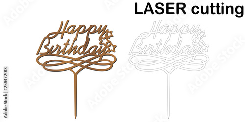 Sign 'Happy birthday' cake topper for laser or milling cut.