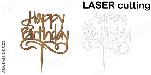 Sign 'Happy birthday' cake topper for laser or milling cut.
