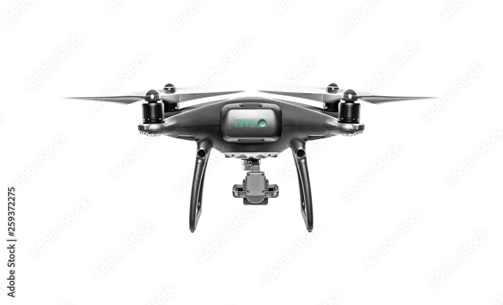 Flying dark drone isolated on a white background. Flying dark drone isolated on a white background.