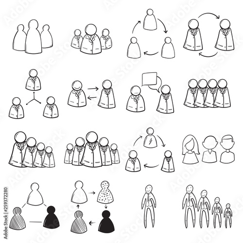 Set of team icons Drawing illustration Hand drawn doodle Sketch line vector eps10
