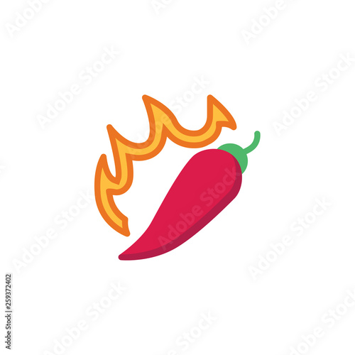 Hot chilli pepper flat icon, vector sign, Flamed spicy chilli pepper colorful pictogram isolated on white. Symbol, logo illustration. Flat style design