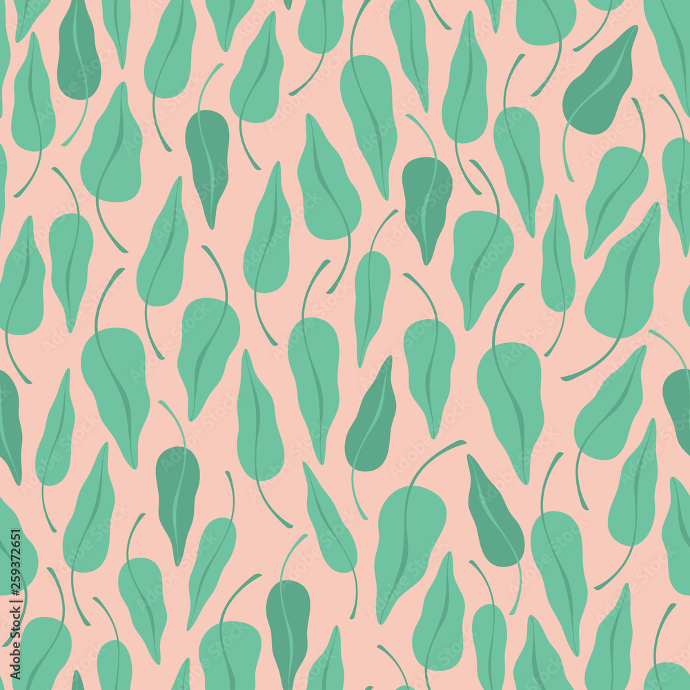 Seamless vector repeat pattern of tossed green leaves design. Sweet surface pattern design. Seamless vector repeat pattern of tossed green leaves design. Sweet surface pattern design.