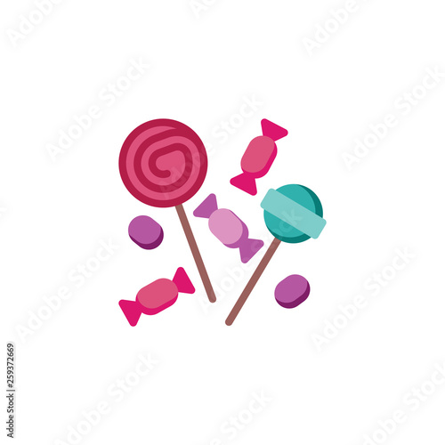Lollipops candies and sweets flat icon, vector sign, Candies dessert colorful pictogram isolated on white. Symbol, logo illustration. Flat style design