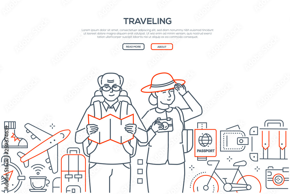 Obraz premium Traveling - line design style vector web banner