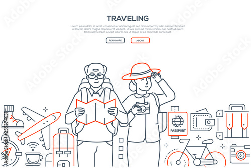 Traveling - line design style vector web banner