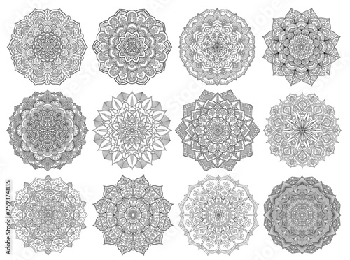 Mandalas for coloring book color pages set.