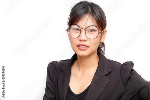 Business smiling glasses asian women in casual