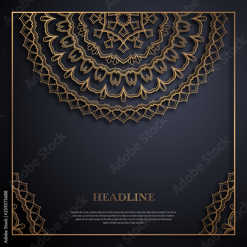 Gold and black greeting card template in retro style. Great design for any purposes: invitation, flyer, menu, brochure or leaflet