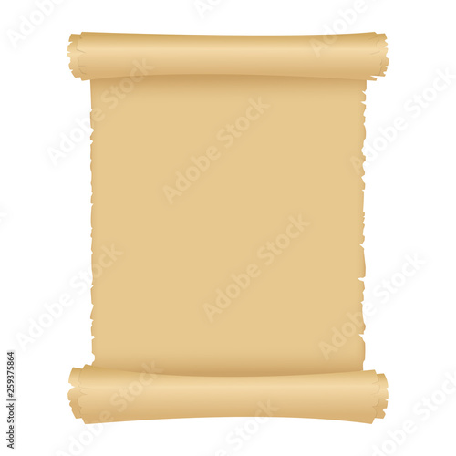 Vintage vector illustration style of parchment or old paper scroll. Antique magic scroll with copy space.Object isolated on white background.