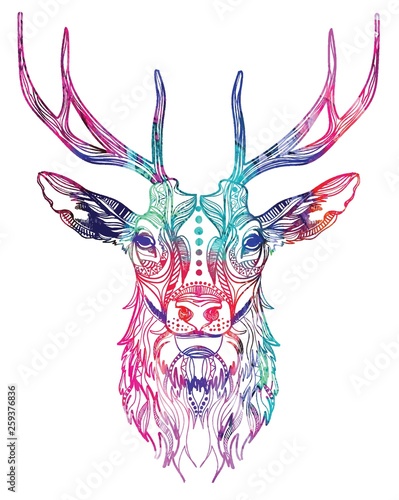 Head of a deer. Meditation, coloring of the mandala. Head of a tiger with a mustache and stripes. Manual drawing.