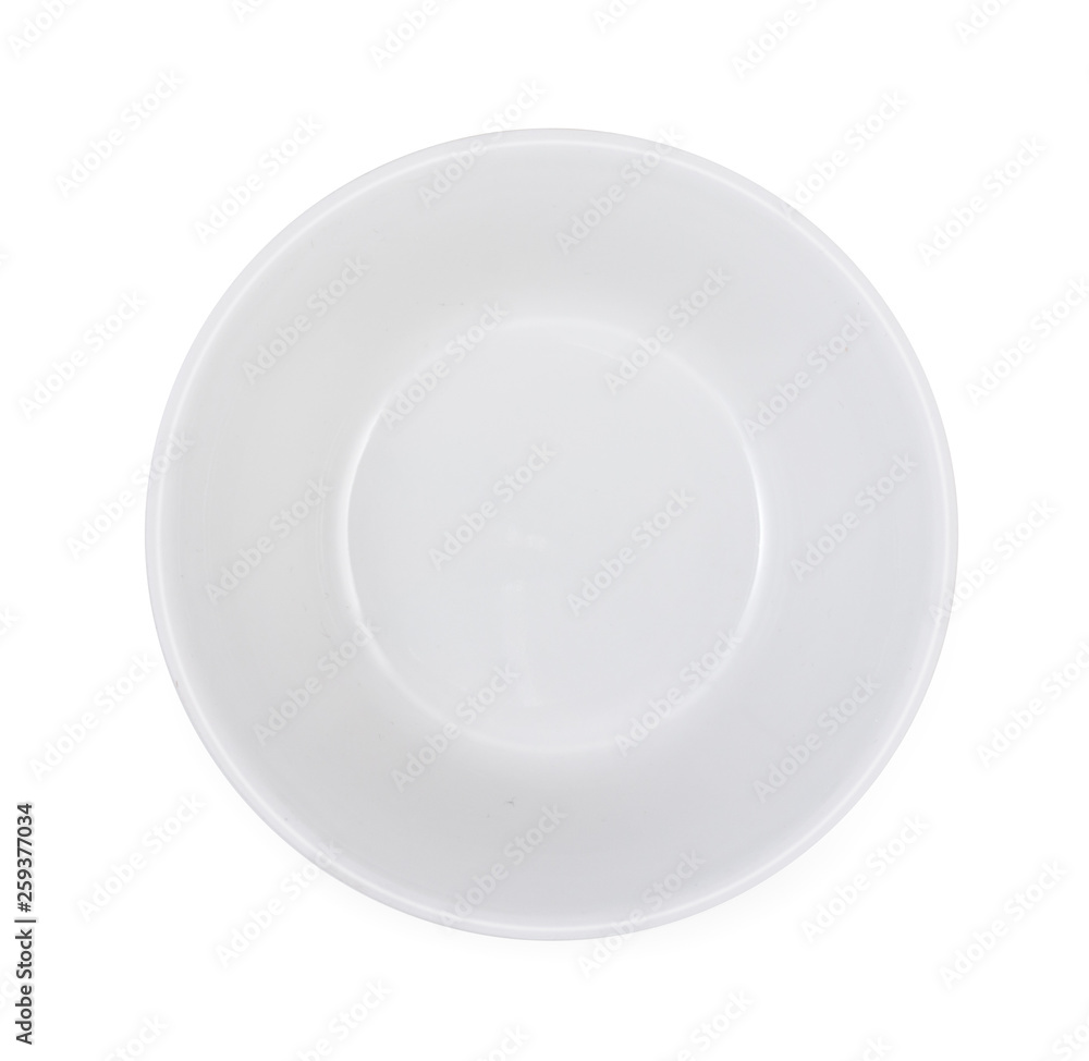 Empty white bowl isolated on a white background. Close up, top view. Empty white bowl isolated on a white background. Close up, top view.