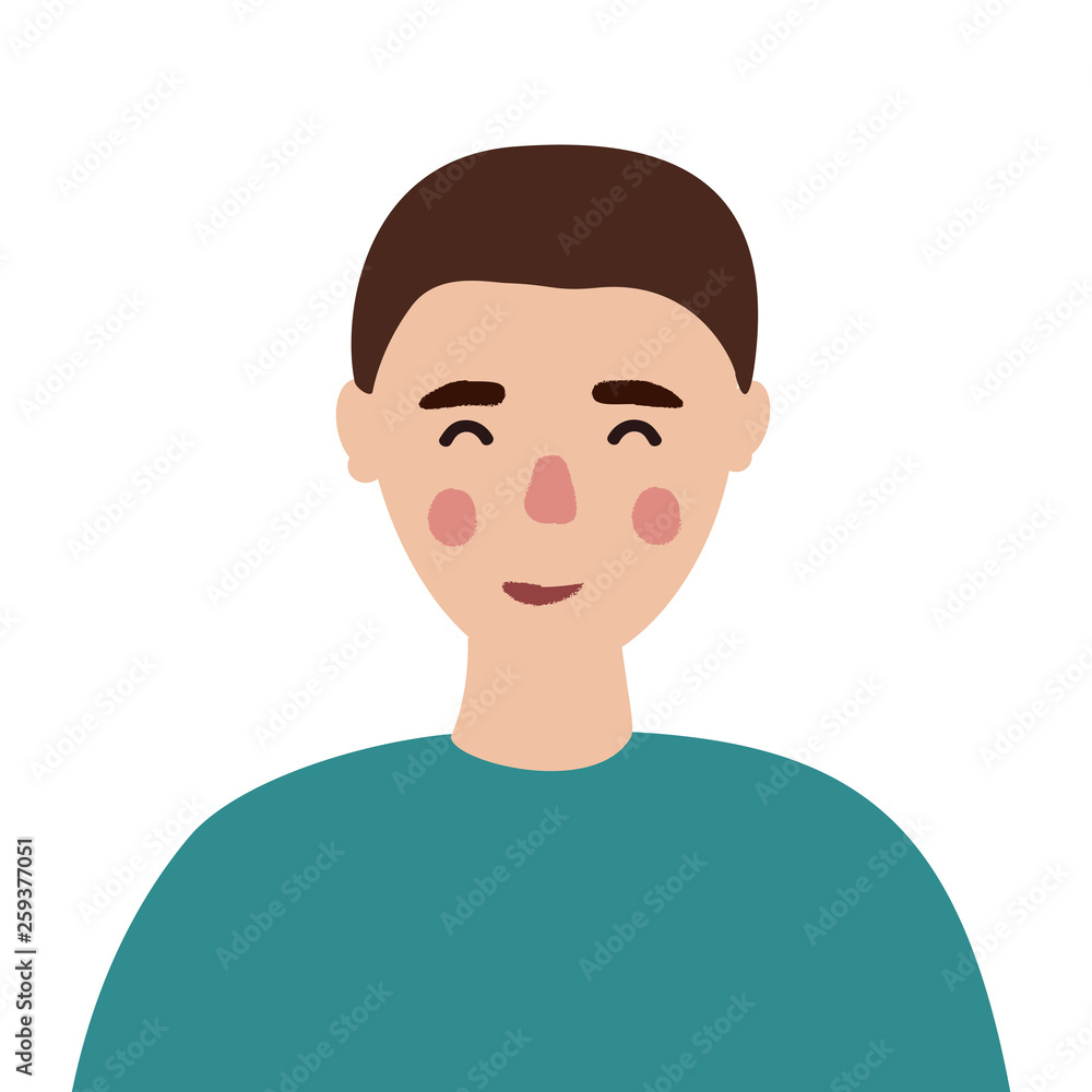 Portrait of a cute guy in green t-shirt, vector illustration