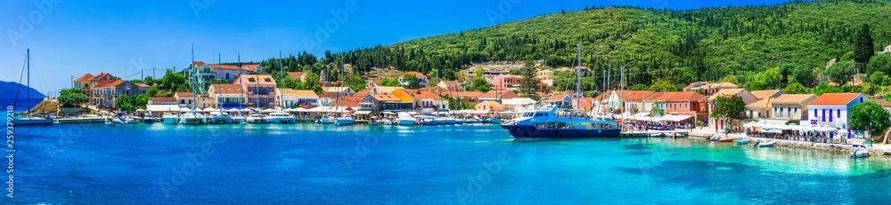 Greek holidays - beautiful Fiskardo village and port with great becahes, Kefalonia island