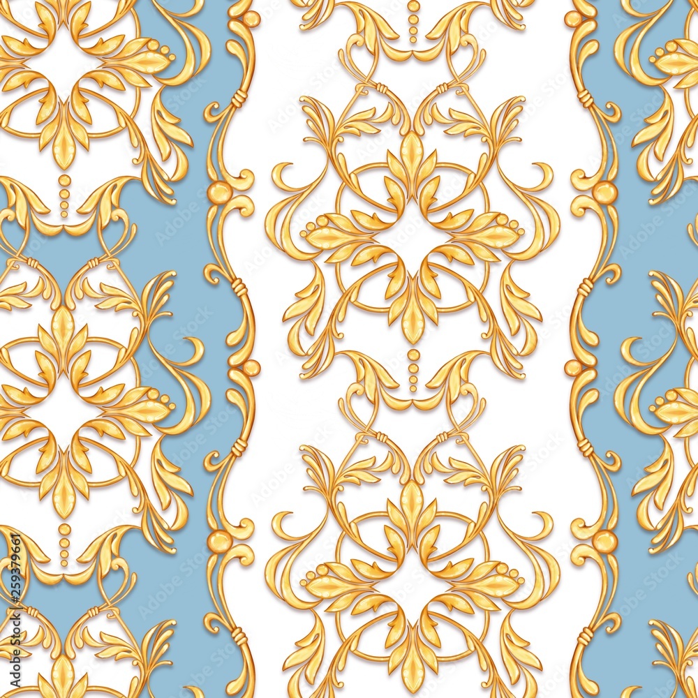 Seamless baroque pattern with decorative golden scrolls