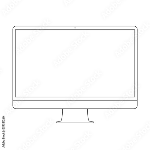 Desktop PC computer outline.  Desktop computer, pc screen outline. Computer or PC outline, front view, blank screen.