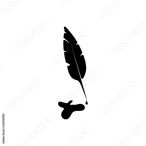 feather pen and inkwell on white background
