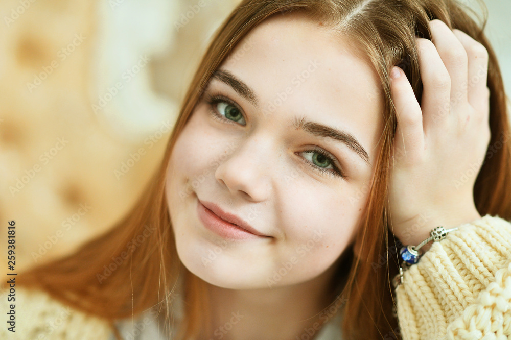 Obraz premium Portrait of beautiful teen girl indoors