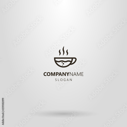 black and white simple line art logo glass cup with hot drink and bubbles