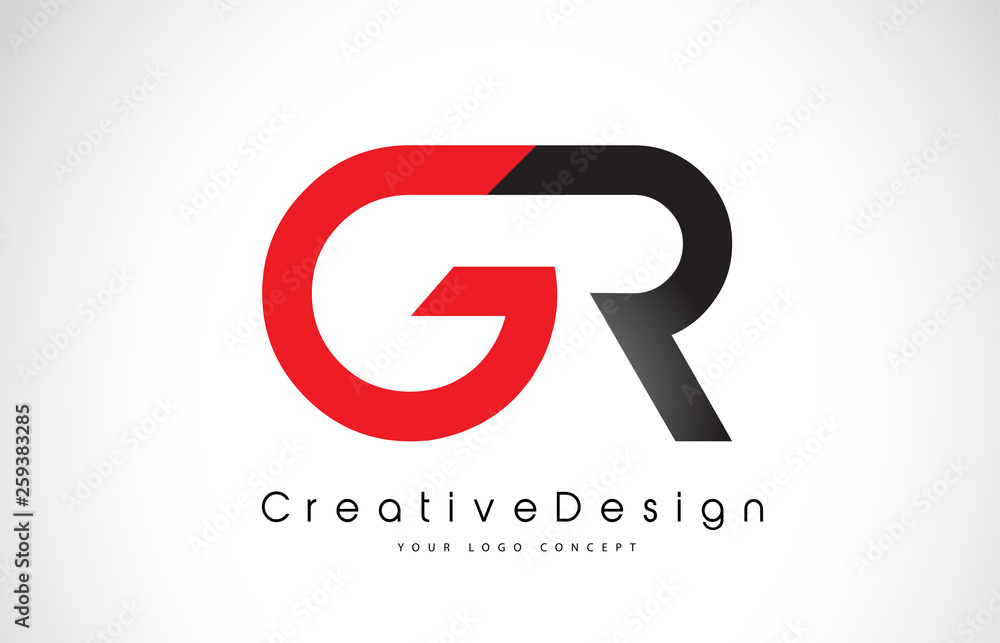Red and Black GR G R Letter Logo Design. Creative Icon Modern Letters Vector Logo. - obrazy, fototapety, plakaty 