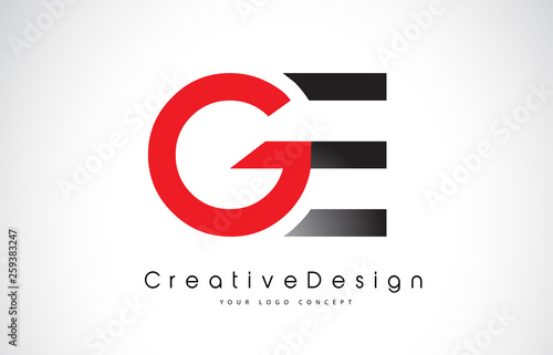 Red and Black GE G E Letter Logo Design. Creative Icon Modern Letters Vector Logo.